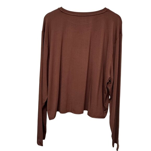 Shiny by Nature Long Sleeve Tee 4XL /3X Chocolate Brown Rayon Blend Plus Size - Picture 6 of 8